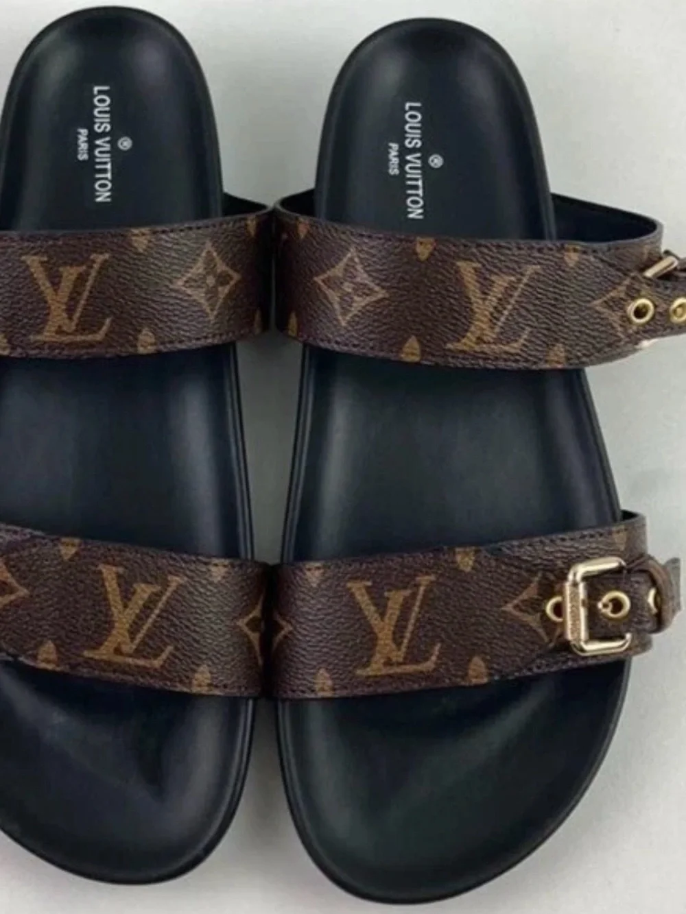 Louis Vuitton Brown Monogram Double Buckle Slide Sandals